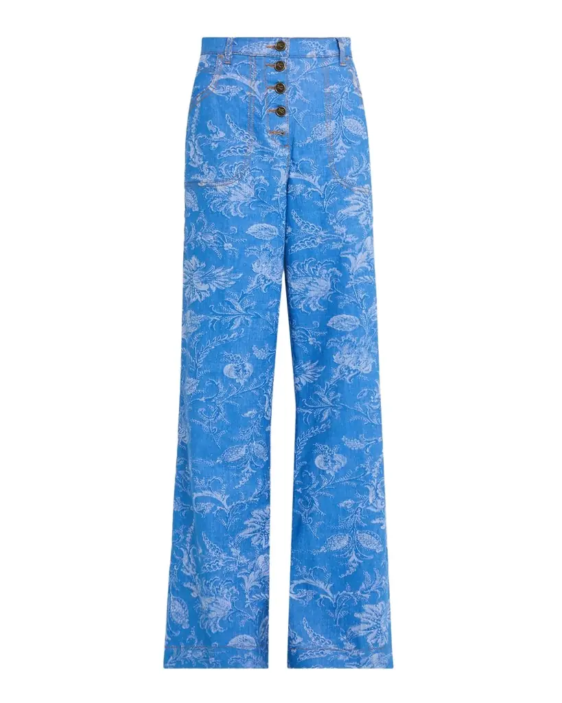 Etro Floral Denim Jacquard Button-Front Flare Jeans
