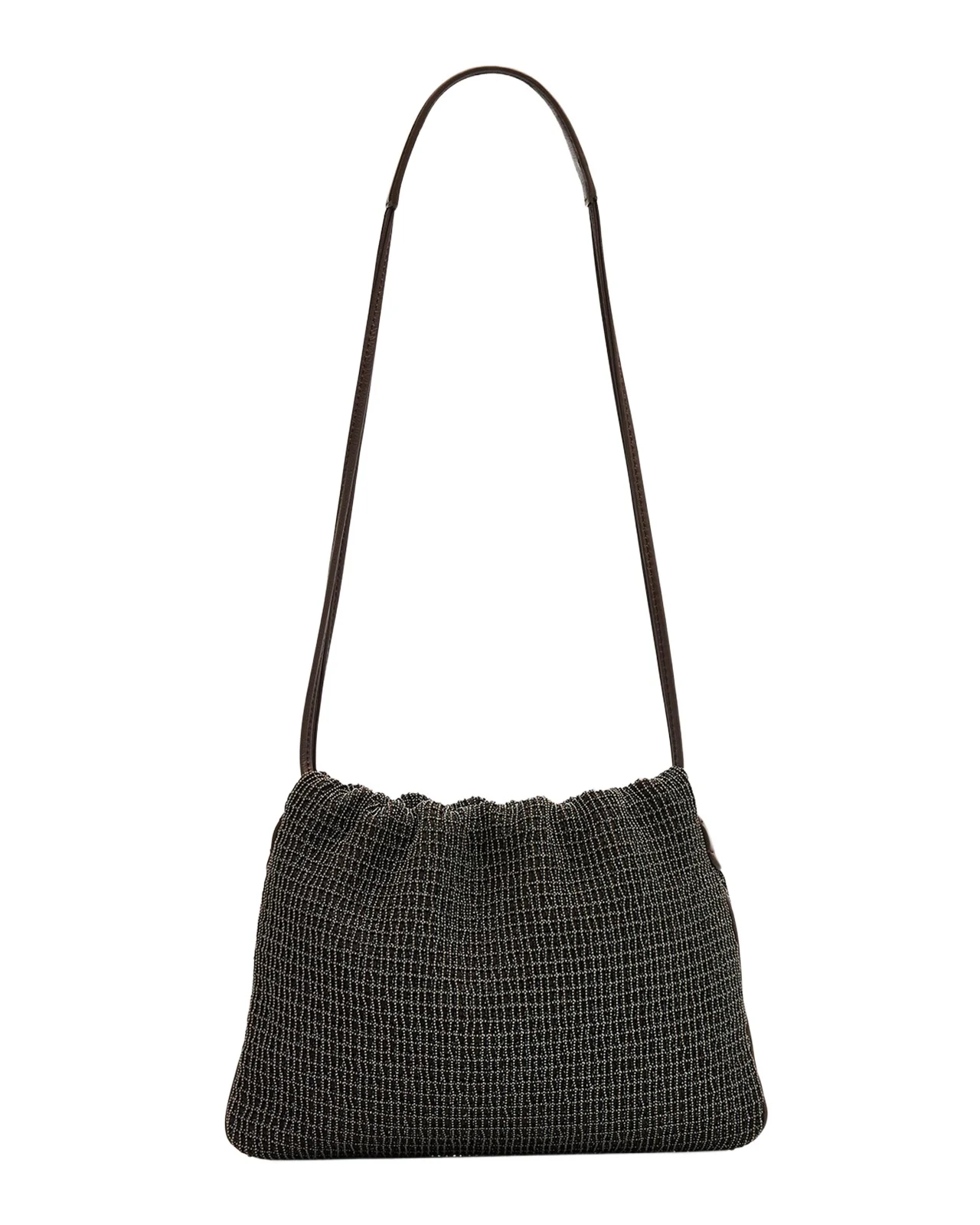 Brunello Cucinelli 3D Monili Net Embroidered Pochette Bag in Riding Leather