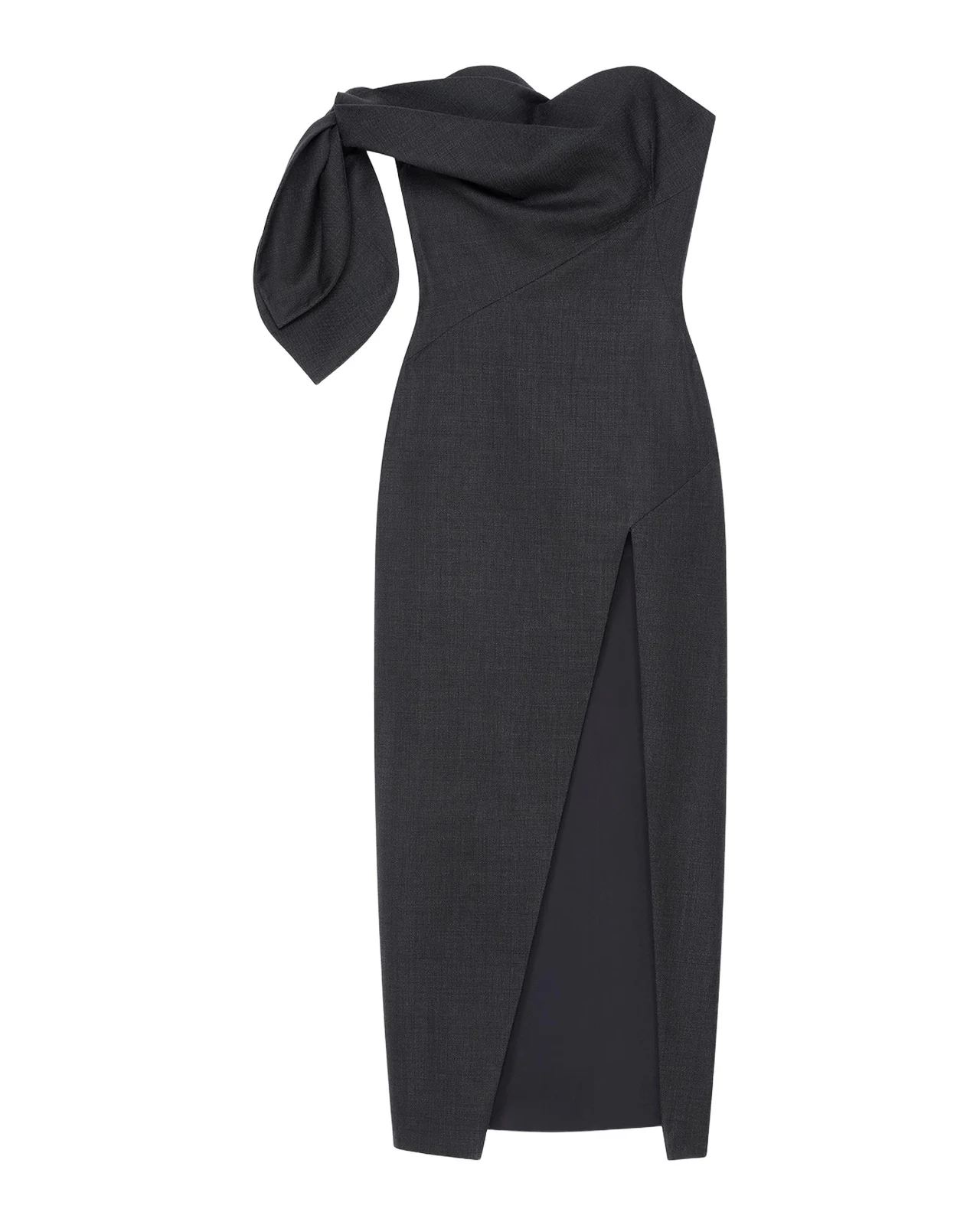 Strapless Bow Bustier Slit Midi Dress Strapless Bow Bustier Slit Midi Dress