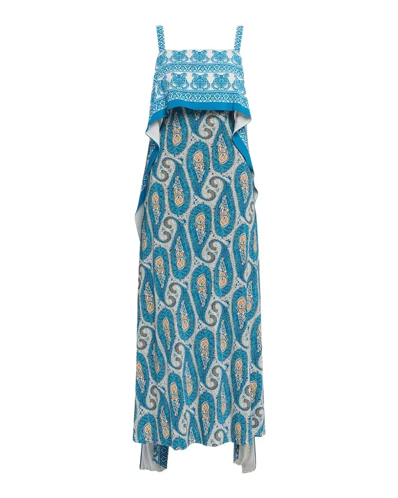 Paisley-Print Sleeveless Panel Drape Maxi Dress