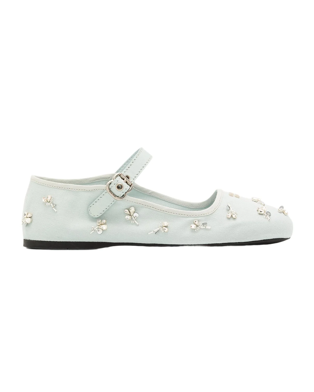 Miu Miu Embellished Canvas Mary Jane Ballerina Flats