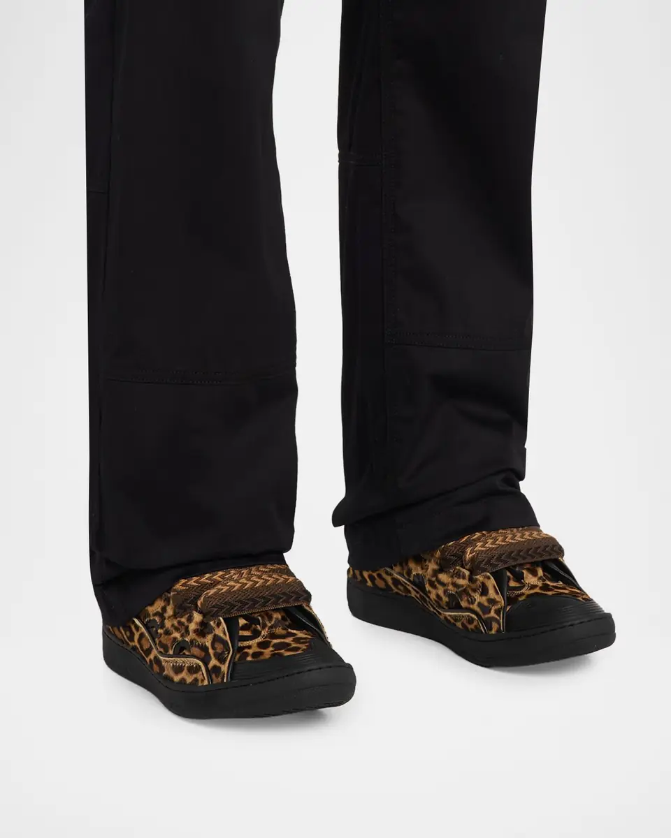 Lanvin Men's Curb Leopard-Printed Pony Leather Sneakers | Thumbnail 2