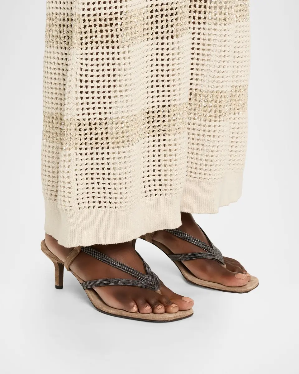 Brunello Cucinelli Suede Slingback Sandals with Monili Straps | Thumbnail 2