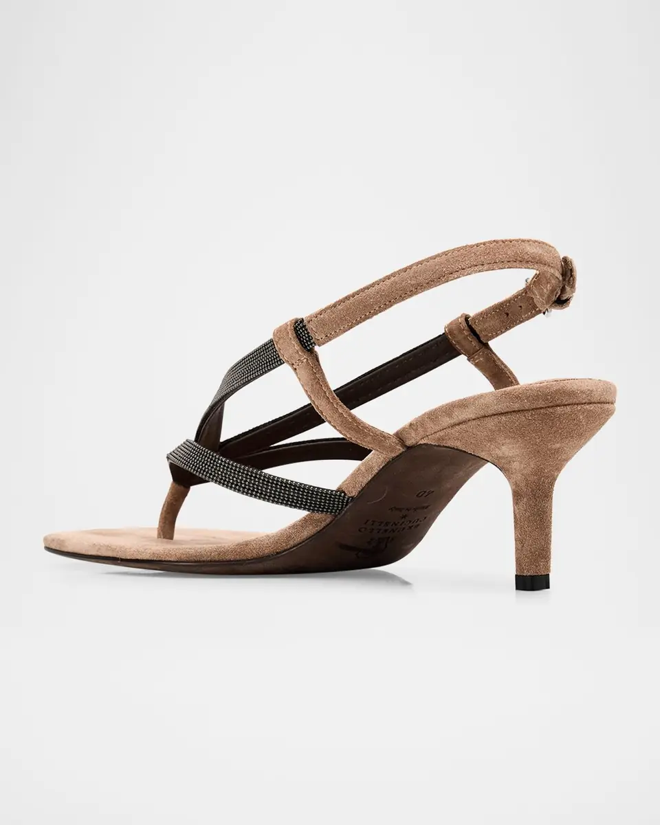 Brunello Cucinelli Suede Slingback Sandals with Monili Straps | Thumbnail 4