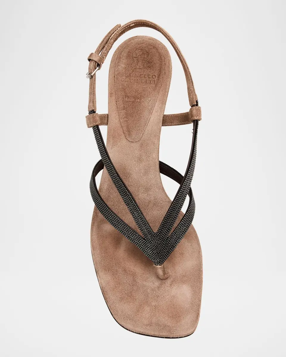 Brunello Cucinelli Suede Slingback Sandals with Monili Straps | Thumbnail 6