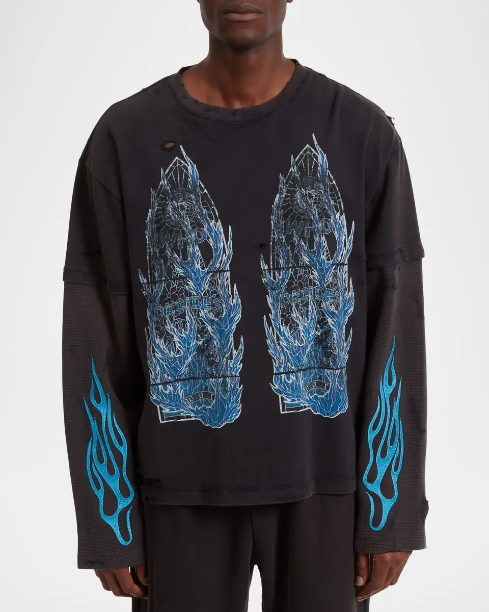 Who Decides War Men's Bad To The Bone Distressed Cotton Layered Long-Sleeve T-Shirt | Thumbnail 2 Who Decides War Men's Bad To The Bone Distressed Cotton Layered Long-Sleeve T-Shirt | Thumbnail 2