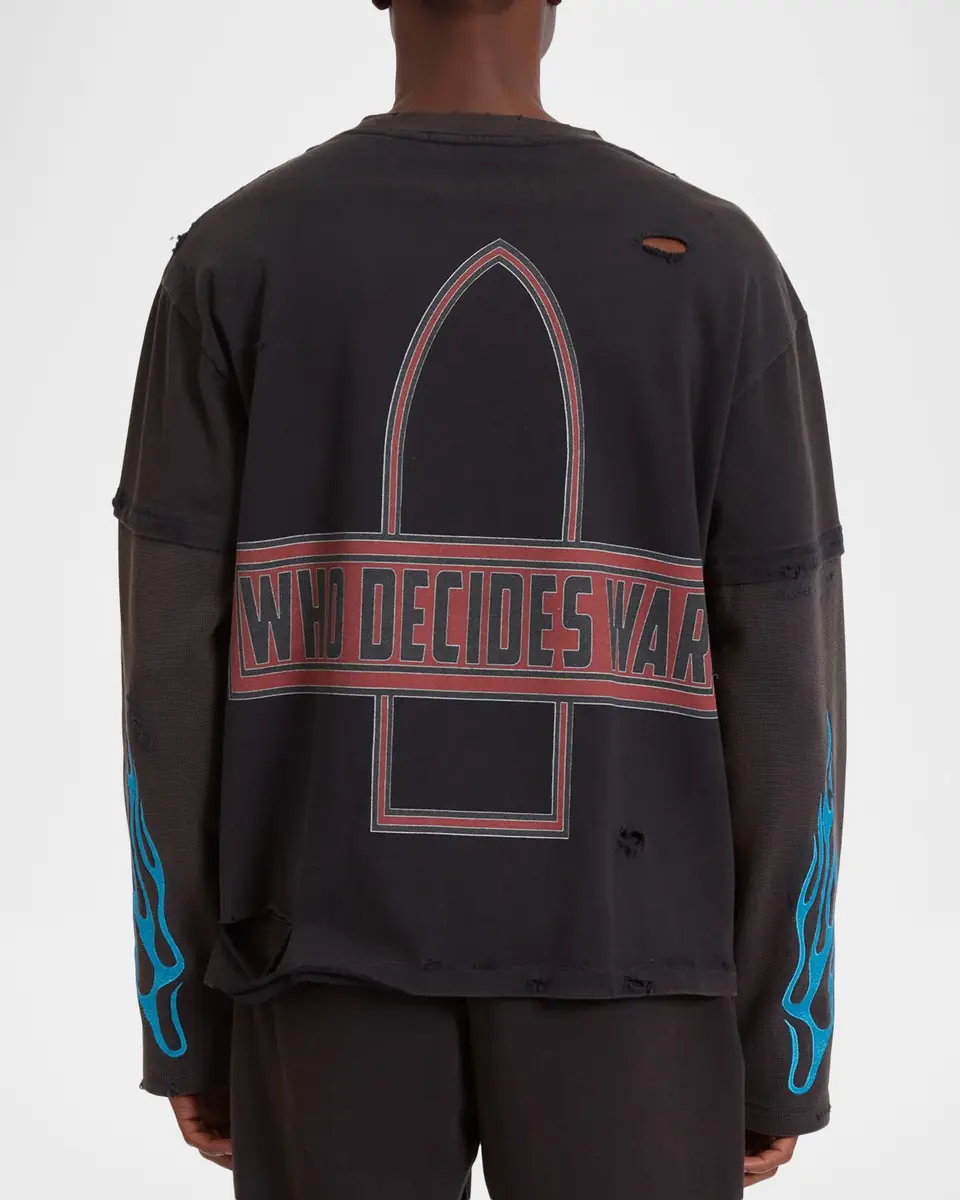 Who Decides War Men's Bad To The Bone Distressed Cotton Layered Long-Sleeve T-Shirt | Thumbnail 3 Who Decides War Men's Bad To The Bone Distressed Cotton Layered Long-Sleeve T-Shirt | Thumbnail 3