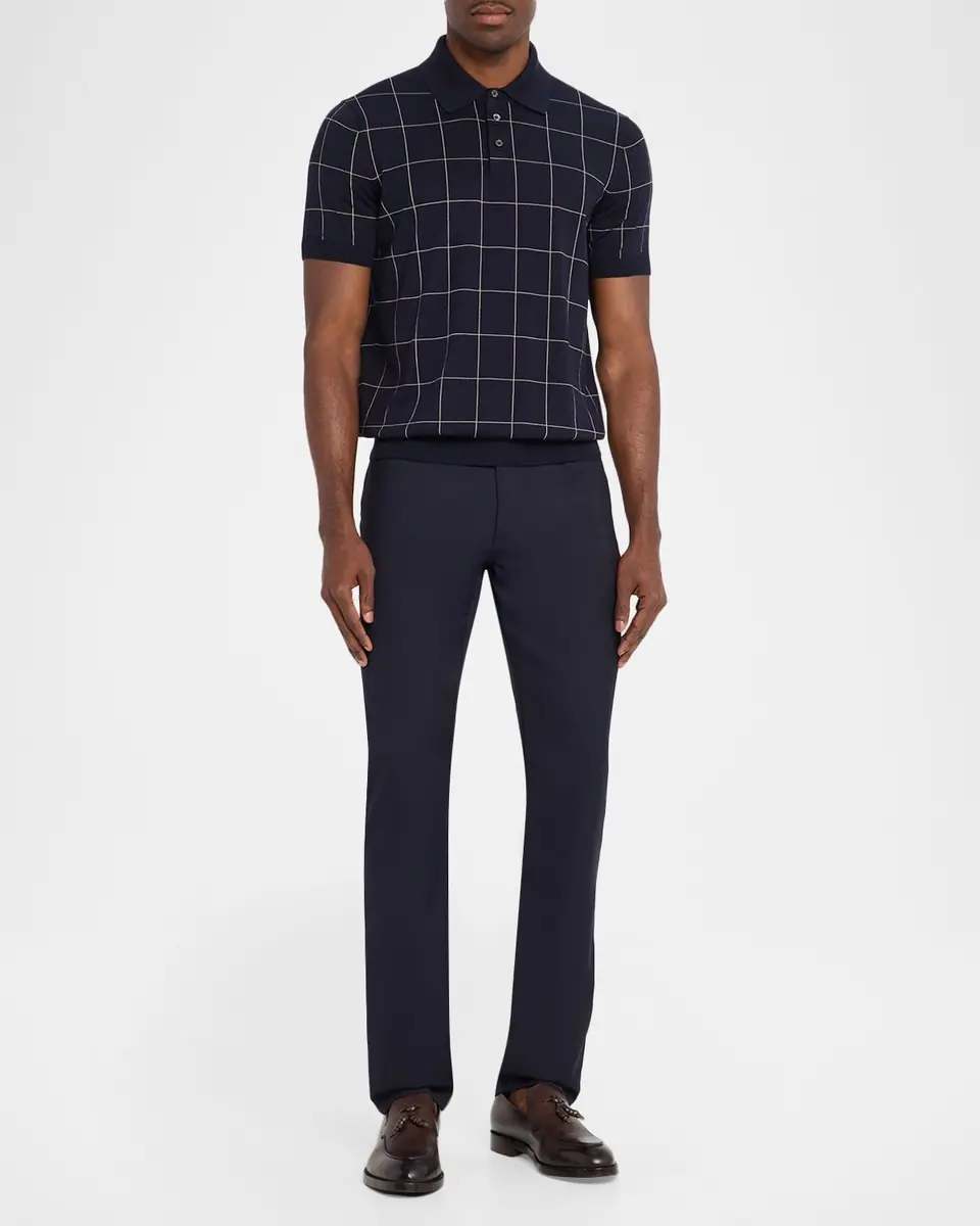 dunhill Men's Checked Cotton and Silk Polo Sweater | Thumbnail 2 dunhill Men's Checked Cotton and Silk Polo Sweater | Thumbnail 2
