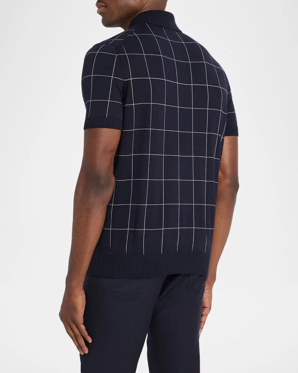 dunhill Men's Checked Cotton and Silk Polo Sweater | Thumbnail 3 dunhill Men's Checked Cotton and Silk Polo Sweater | Thumbnail 3
