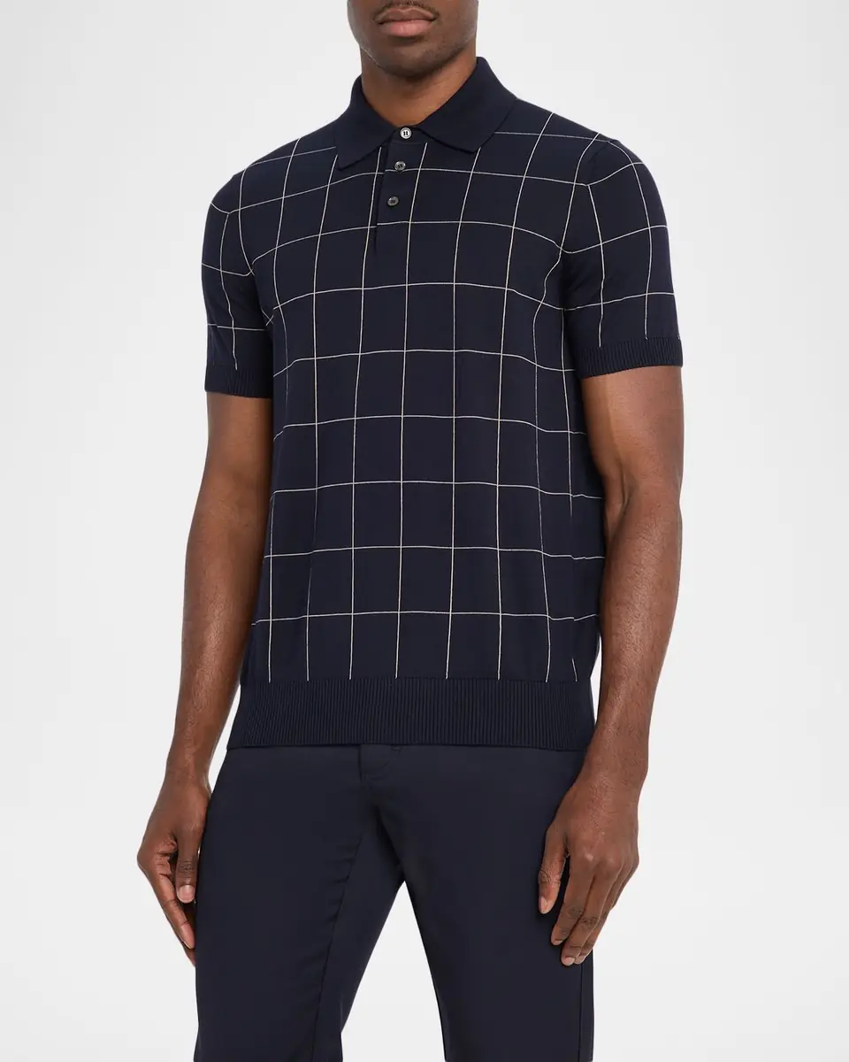 dunhill Men's Checked Cotton and Silk Polo Sweater | Thumbnail 4 dunhill Men's Checked Cotton and Silk Polo Sweater | Thumbnail 4