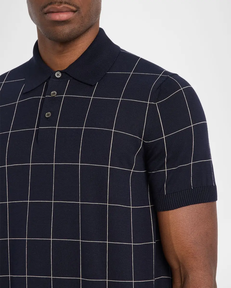 dunhill Men's Checked Cotton and Silk Polo Sweater | Thumbnail 5 dunhill Men's Checked Cotton and Silk Polo Sweater | Thumbnail 5