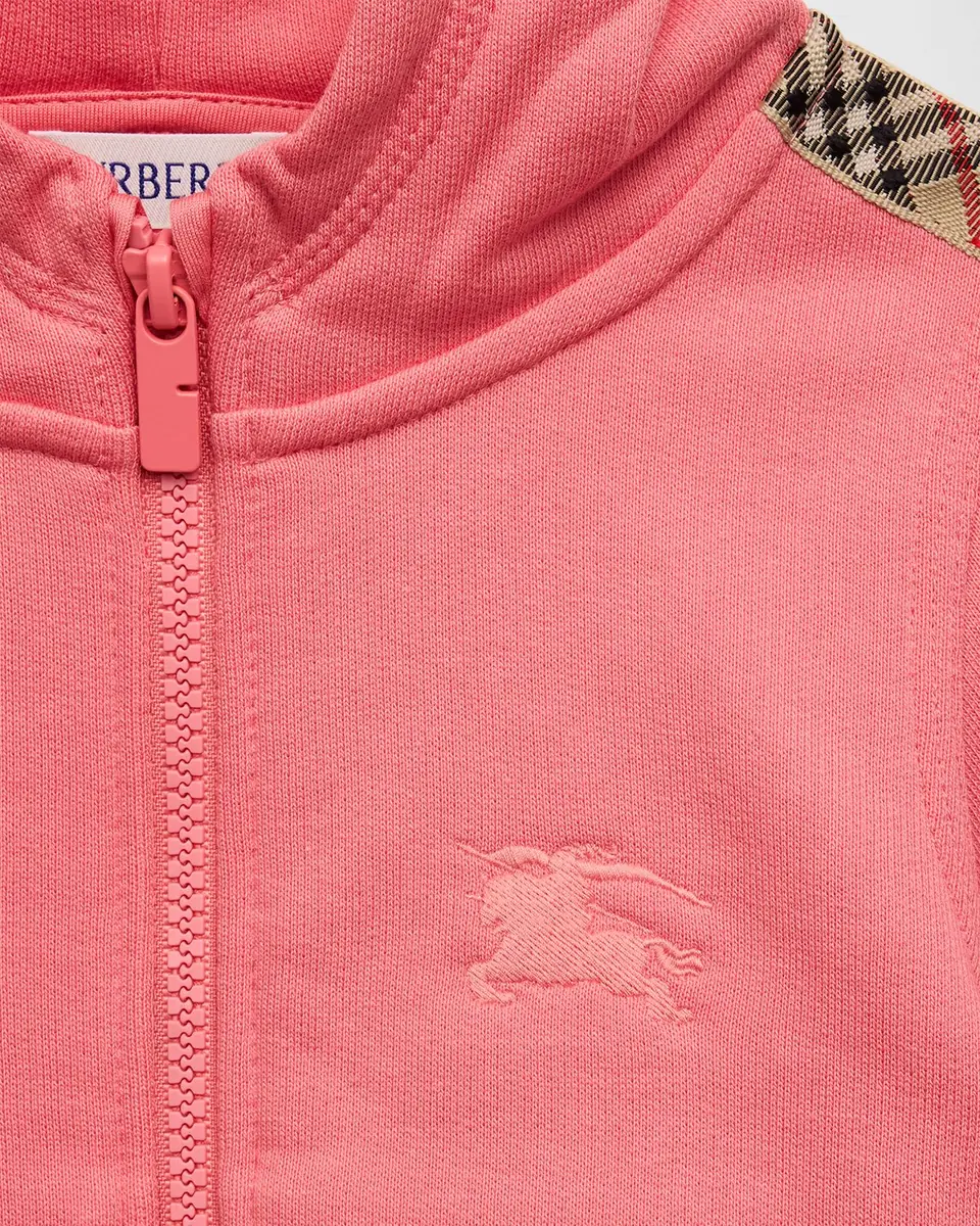 Burberry Girl's Check-Trim Cotton Zip Hoodie, Size 3-14 | Thumbnail 3 Burberry Girl's Check-Trim Cotton Zip Hoodie, Size 3-14 | Thumbnail 3