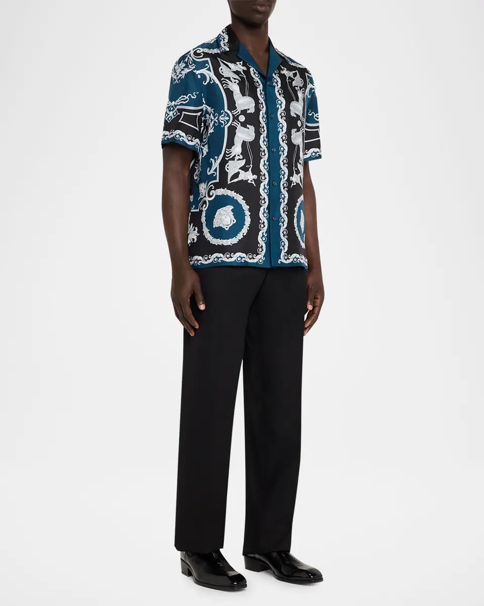 Versace Men's Wool Straight Leg Flat-Front Trousers | Thumbnail 2 Versace Men's Wool Straight Leg Flat-Front Trousers | Thumbnail 2