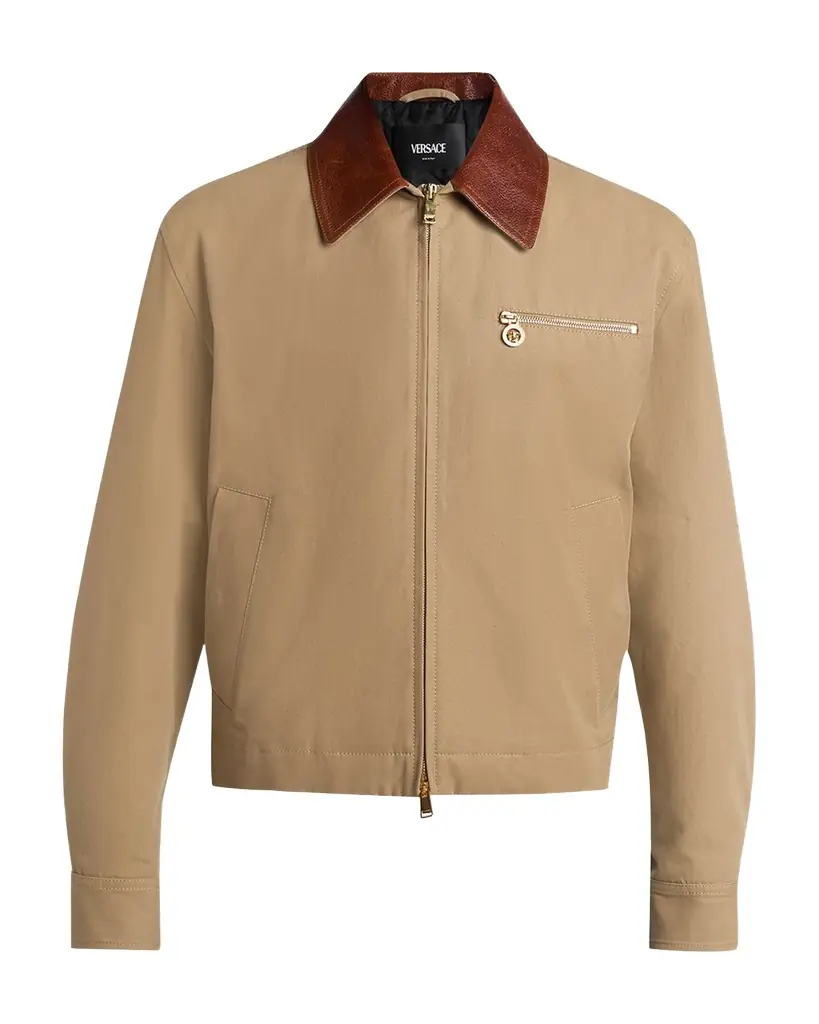 Versace Men 's Leather Collar Blouson Jacket | Image 1 Versace Men 's Leather Collar Blouson Jacket | Image 1