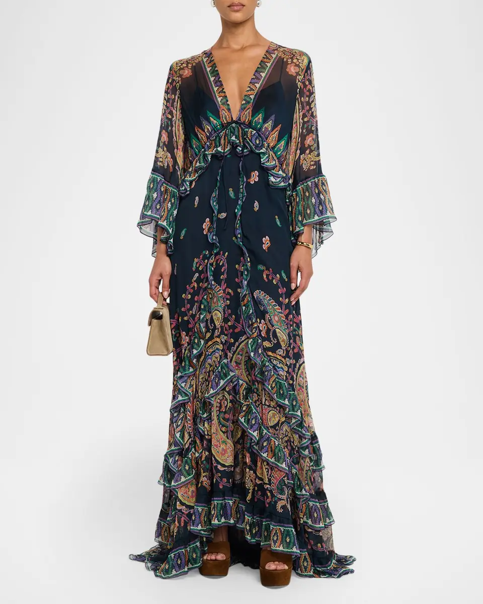 Etro Paisley Silk Ruffle Long-Sleeve Maxi Dress | Thumbnail 2 Etro Paisley Silk Ruffle Long-Sleeve Maxi Dress | Thumbnail 2