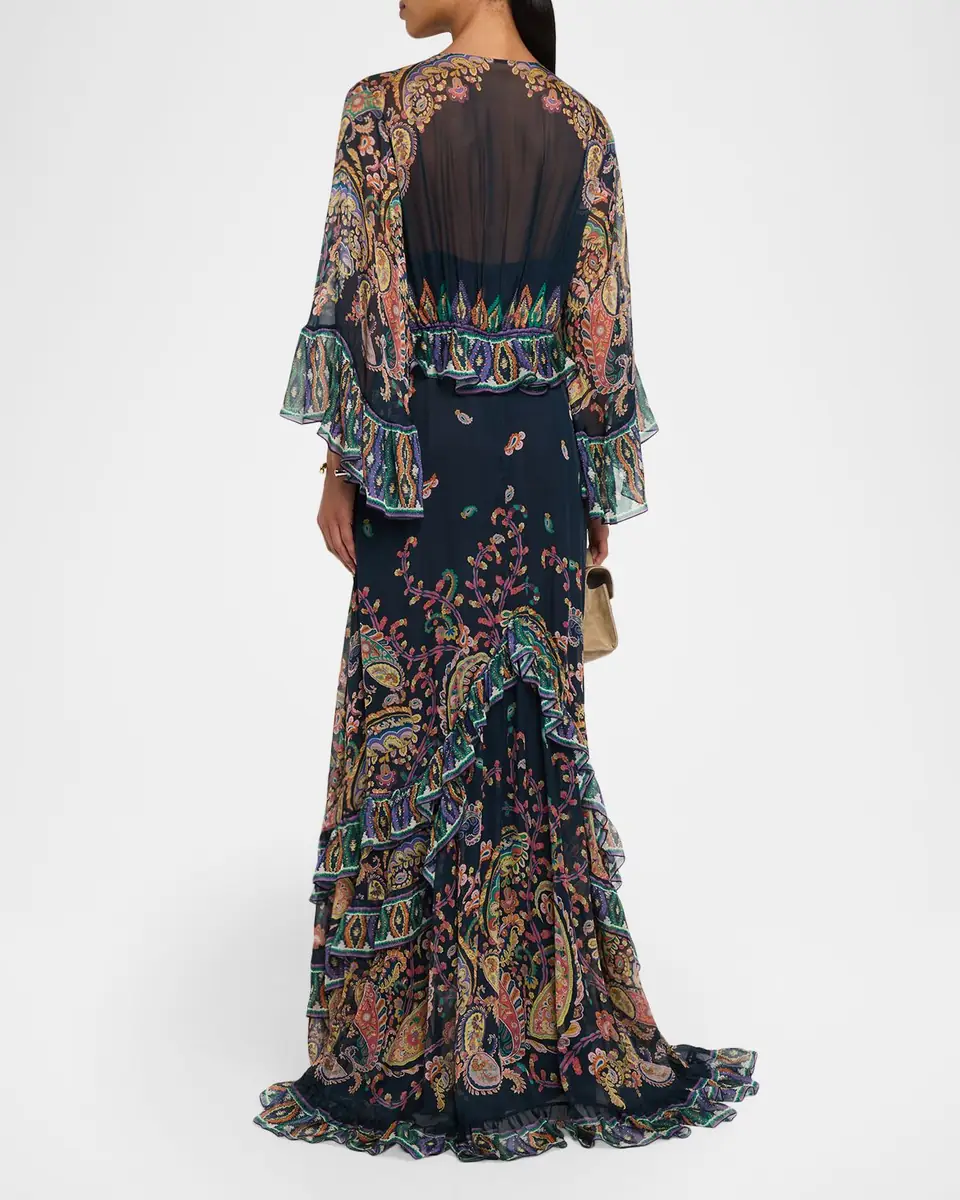 Etro Paisley Silk Ruffle Long-Sleeve Maxi Dress | Thumbnail 3 Etro Paisley Silk Ruffle Long-Sleeve Maxi Dress | Thumbnail 3