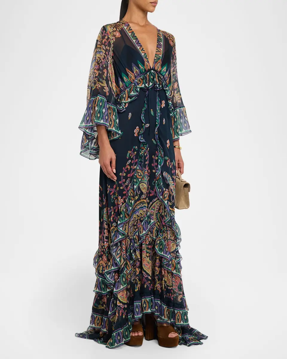 Etro Paisley Silk Ruffle Long-Sleeve Maxi Dress | Thumbnail 4 Etro Paisley Silk Ruffle Long-Sleeve Maxi Dress | Thumbnail 4