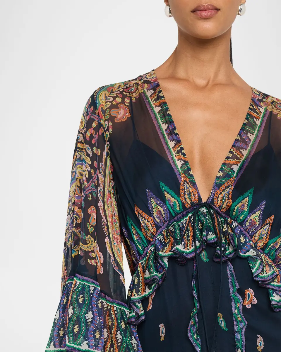 Etro Paisley Silk Ruffle Long-Sleeve Maxi Dress | Thumbnail 5 Etro Paisley Silk Ruffle Long-Sleeve Maxi Dress | Thumbnail 5