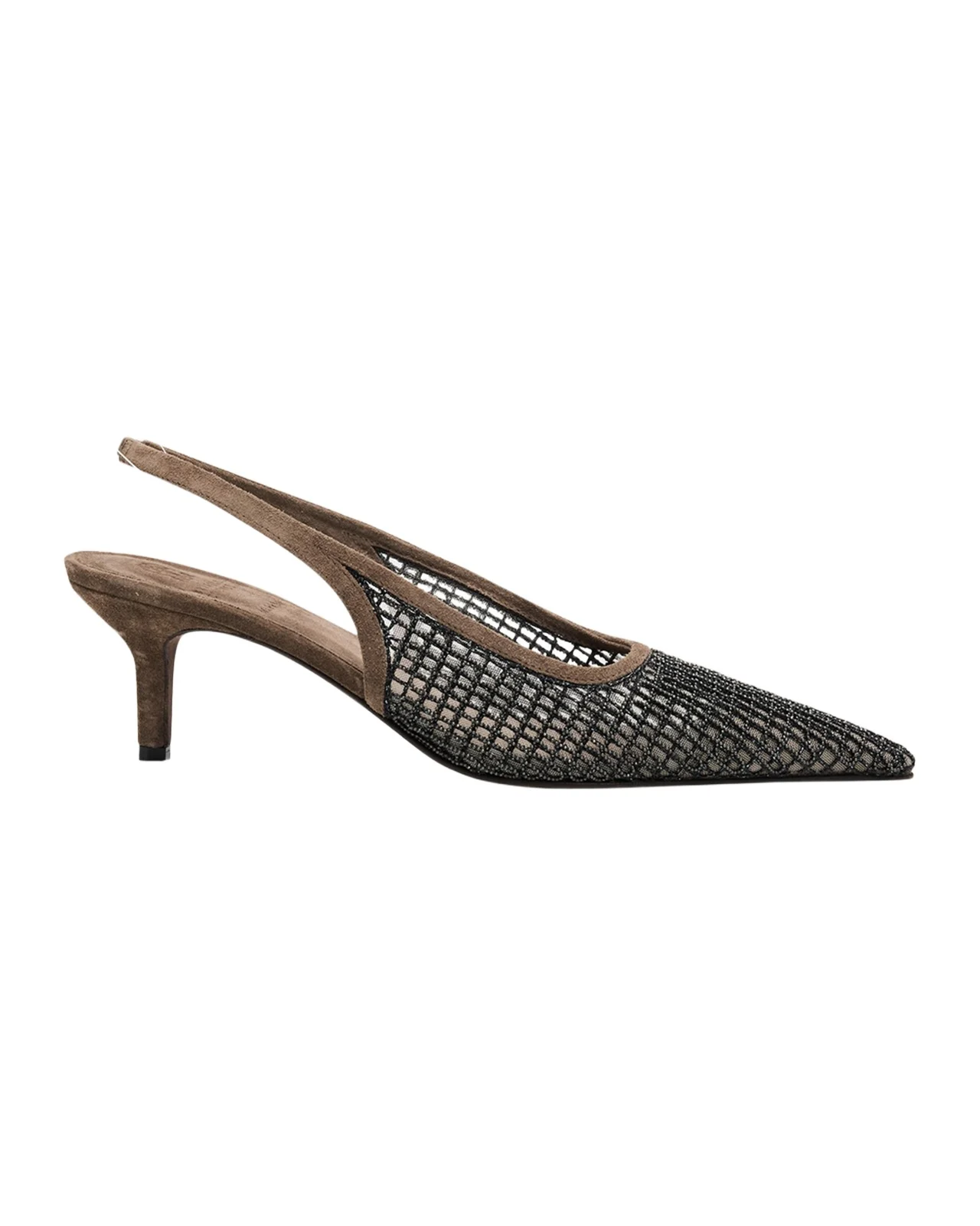 Brunello Cucinelli 55mm Monili Suede-Trimmed Slingback Pumps