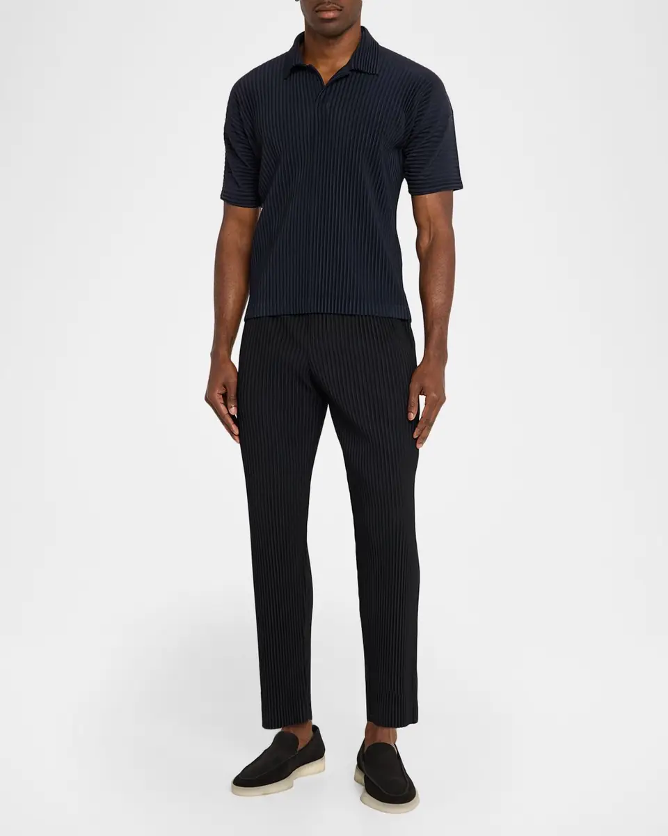 Homme Plissé Issey Miyake Men's Basics Pleated Johnny Collar Polo Shirt | Thumbnail 2 Homme Plissé Issey Miyake Men's Basics Pleated Johnny Collar Polo Shirt | Thumbnail 2
