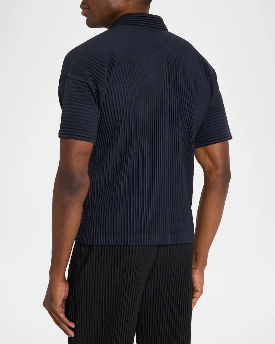 Homme Plissé Issey Miyake Men's Basics Pleated Johnny Collar Polo Shirt | Thumbnail 3 Homme Plissé Issey Miyake Men's Basics Pleated Johnny Collar Polo Shirt | Thumbnail 3