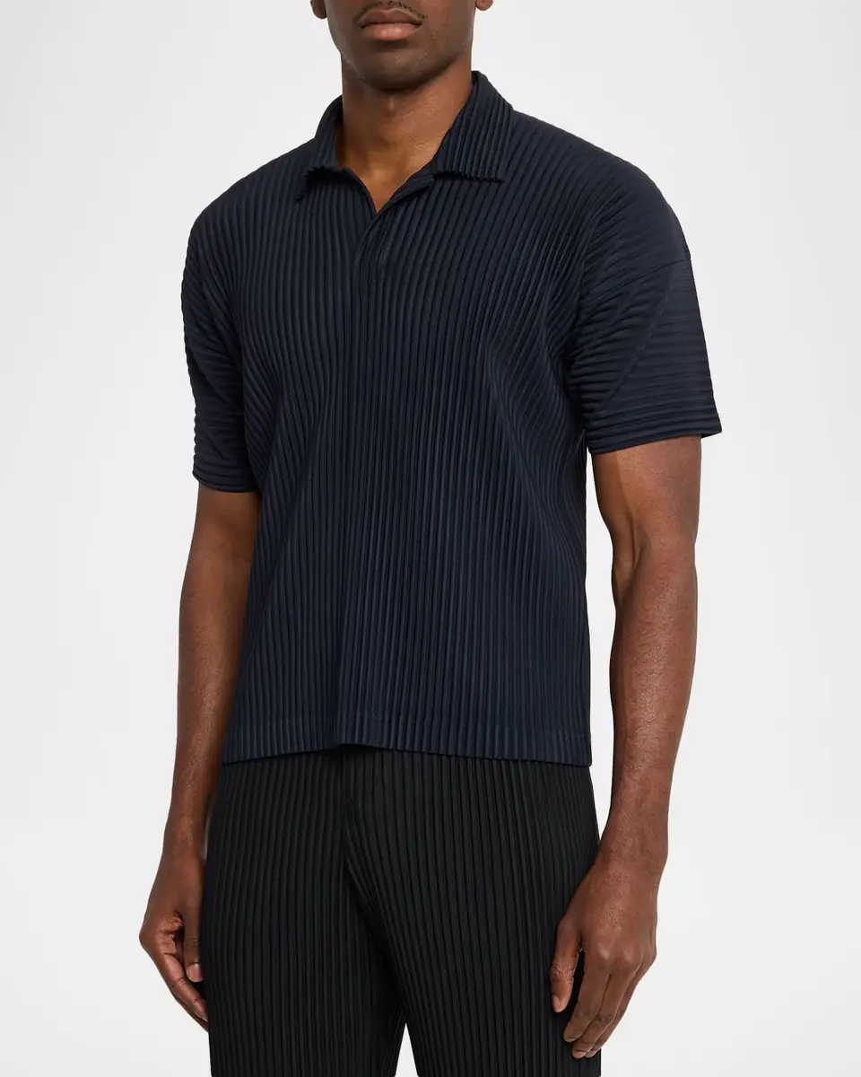 Homme Plissé Issey Miyake Men's Basics Pleated Johnny Collar Polo Shirt | Thumbnail 4 Homme Plissé Issey Miyake Men's Basics Pleated Johnny Collar Polo Shirt | Thumbnail 4