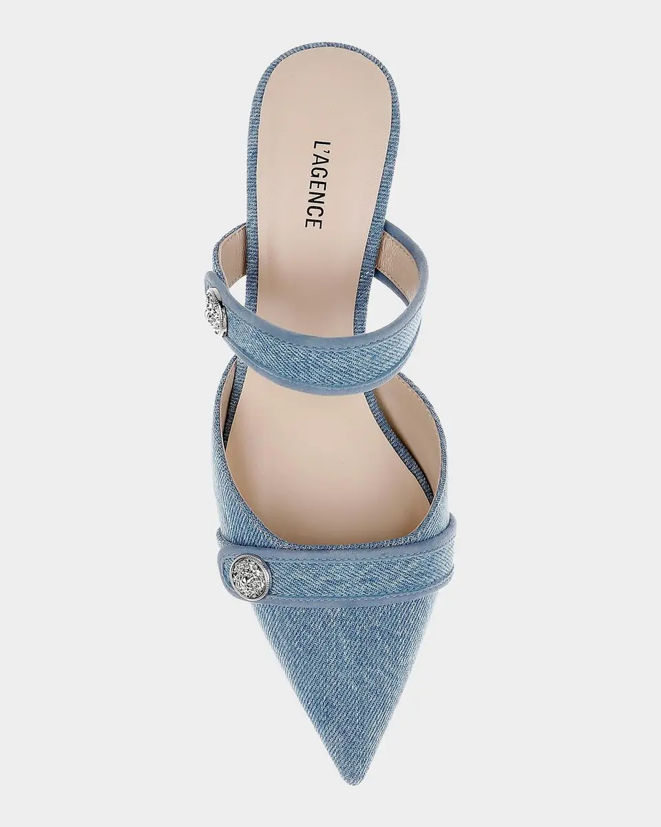 L'Agence 50mm Gialliane Denim Kitten-Heel Mules | Thumbnail 4 L'Agence 50mm Gialliane Denim Kitten-Heel Mules | Thumbnail 4