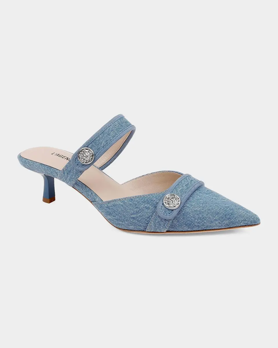 L'Agence 50mm Gialliane Denim Kitten-Heel Mules | Thumbnail 6 L'Agence 50mm Gialliane Denim Kitten-Heel Mules | Thumbnail 6