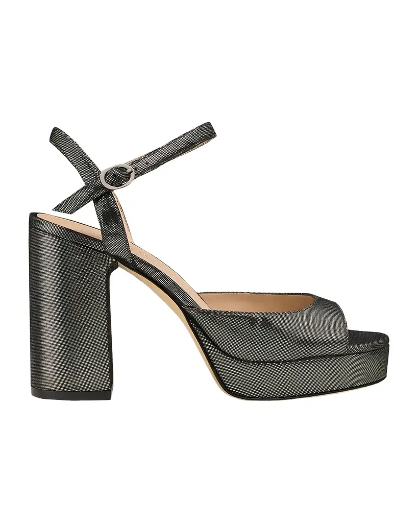 Stuart Weitzman Dayna II Leather Noir Ankle-Strap Platform Sandals