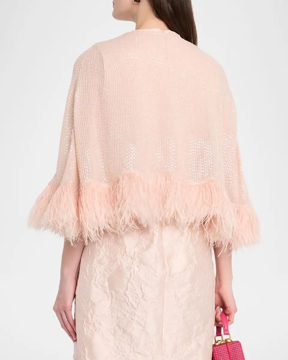 Carolyn Rowan Feather-Hem Beaded Silk Chiffon Cape | Thumbnail 3 Carolyn Rowan Feather-Hem Beaded Silk Chiffon Cape | Thumbnail 3
