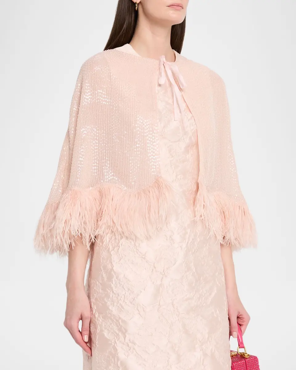 Carolyn Rowan Feather-Hem Beaded Silk Chiffon Cape | Thumbnail 4 Carolyn Rowan Feather-Hem Beaded Silk Chiffon Cape | Thumbnail 4