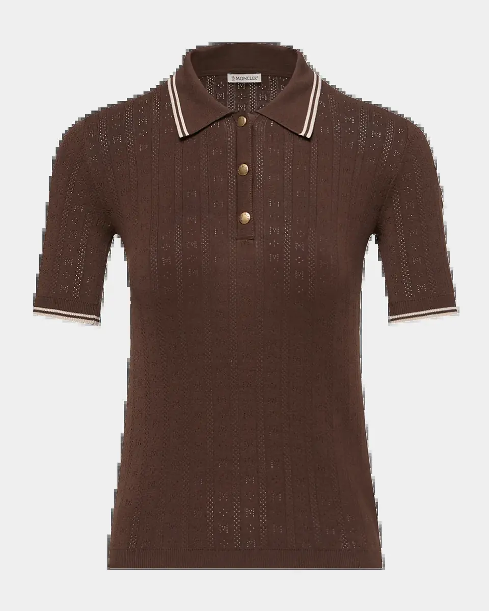 Moncler Short-Sleeve Pointelle Polo Shirt | Thumbnail 2 Moncler Short-Sleeve Pointelle Polo Shirt | Thumbnail 2