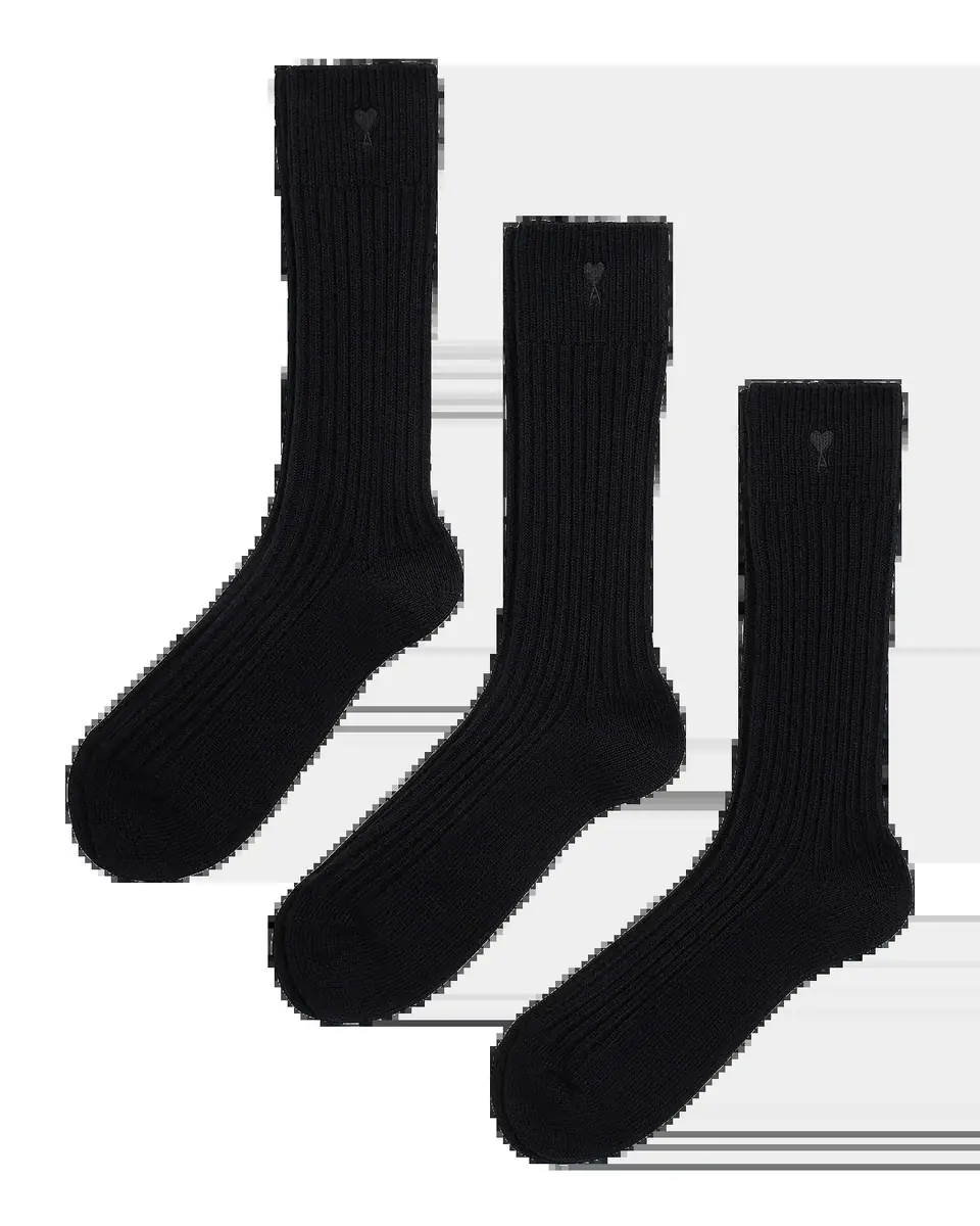 AMI PARIS Men's Quota Embroidered Three-Pack Ribbed Crew Socks | Thumbnail 2 AMI PARIS Men's Quota Embroidered Three-Pack Ribbed Crew Socks | Thumbnail 2