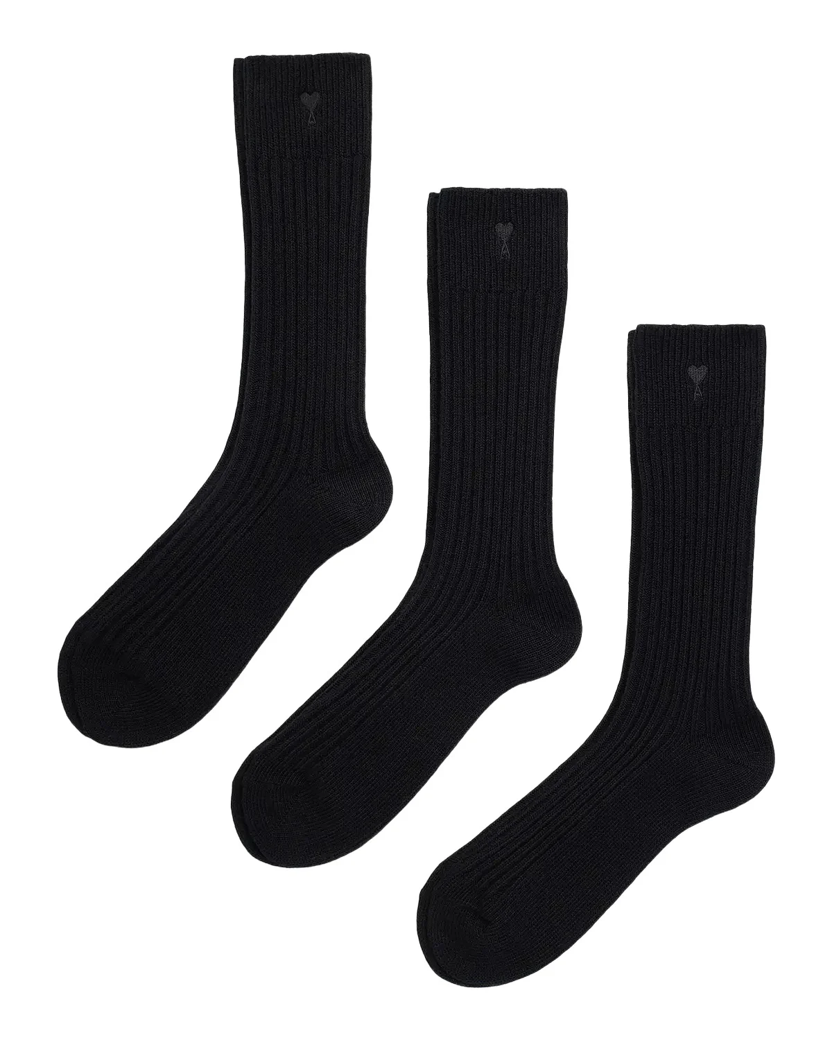 AMI PARIS Men's Embroidered Three-Pack Ribbed Crew Socks