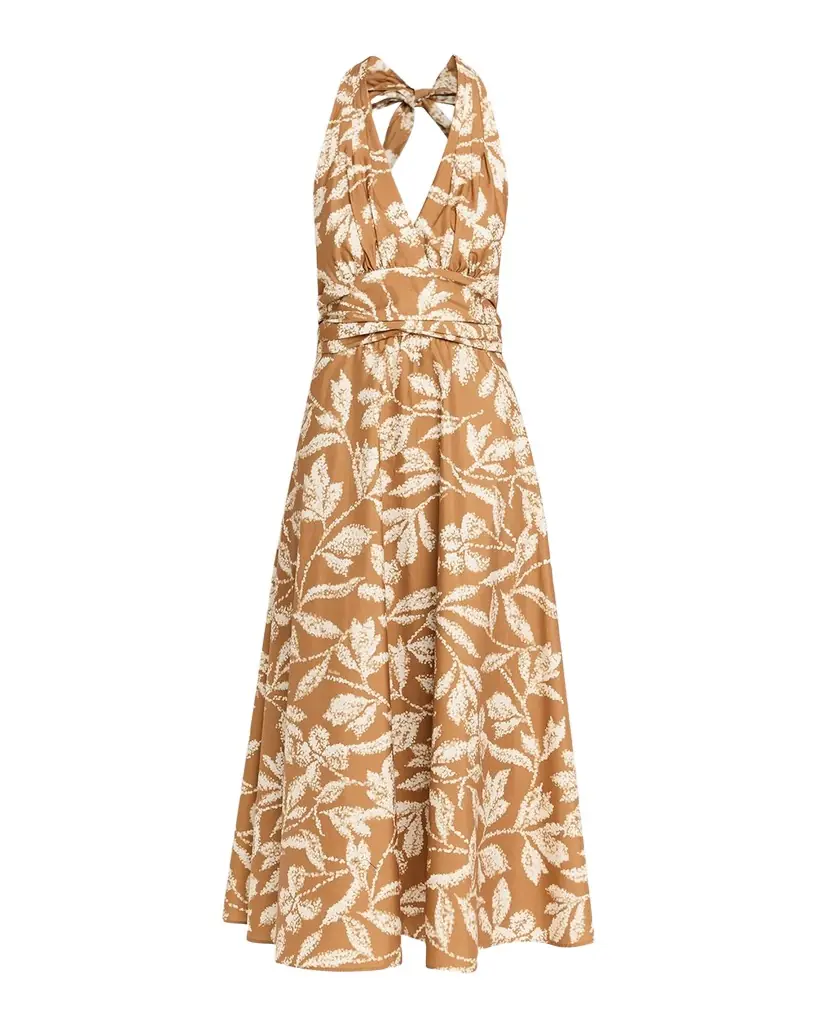 Max Mara Botanical-Print Halter Midi Dress | Image 1 Max Mara Botanical-Print Halter Midi Dress | Image 1