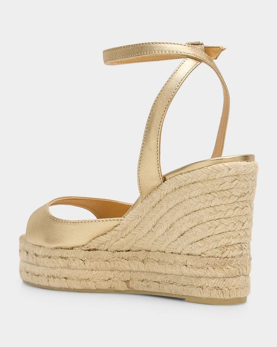 Castañer 95mm Brook Metallic Leather Espadrille Wedge Sandals | Thumbnail 4