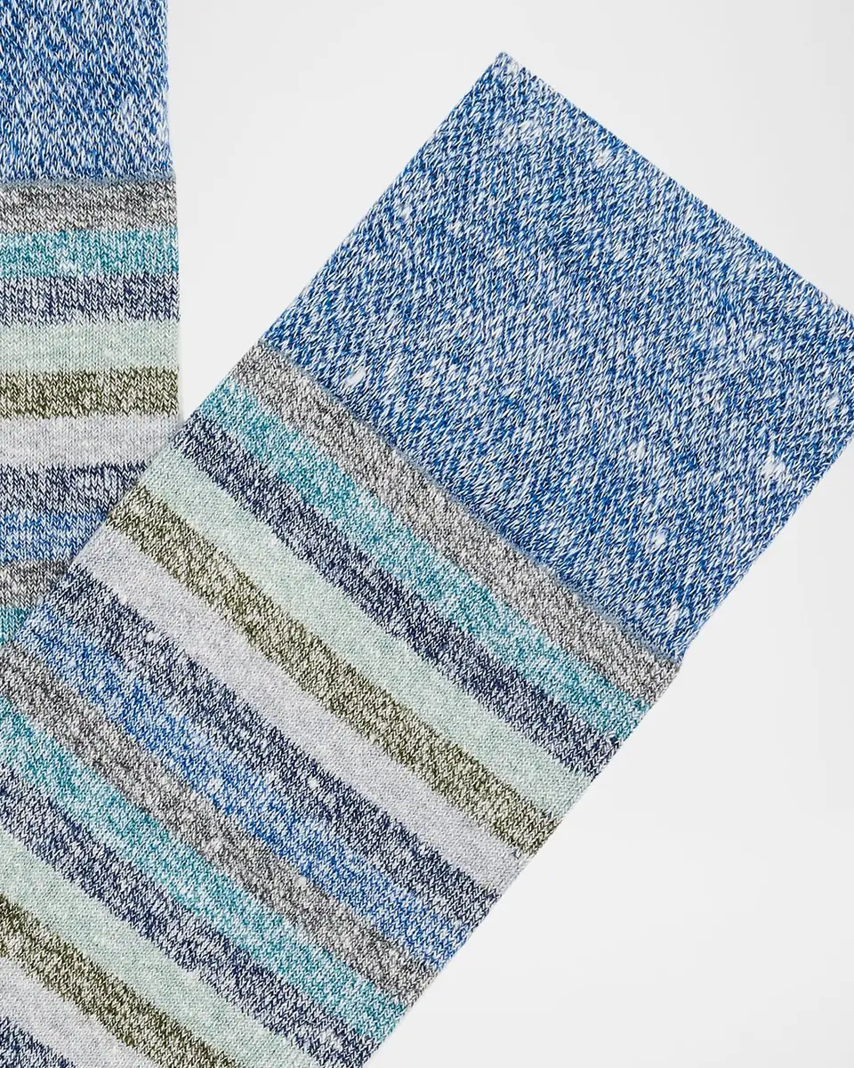 Marcoliani Men's Linen and Cotton Stripe Crew Socks | Thumbnail 2