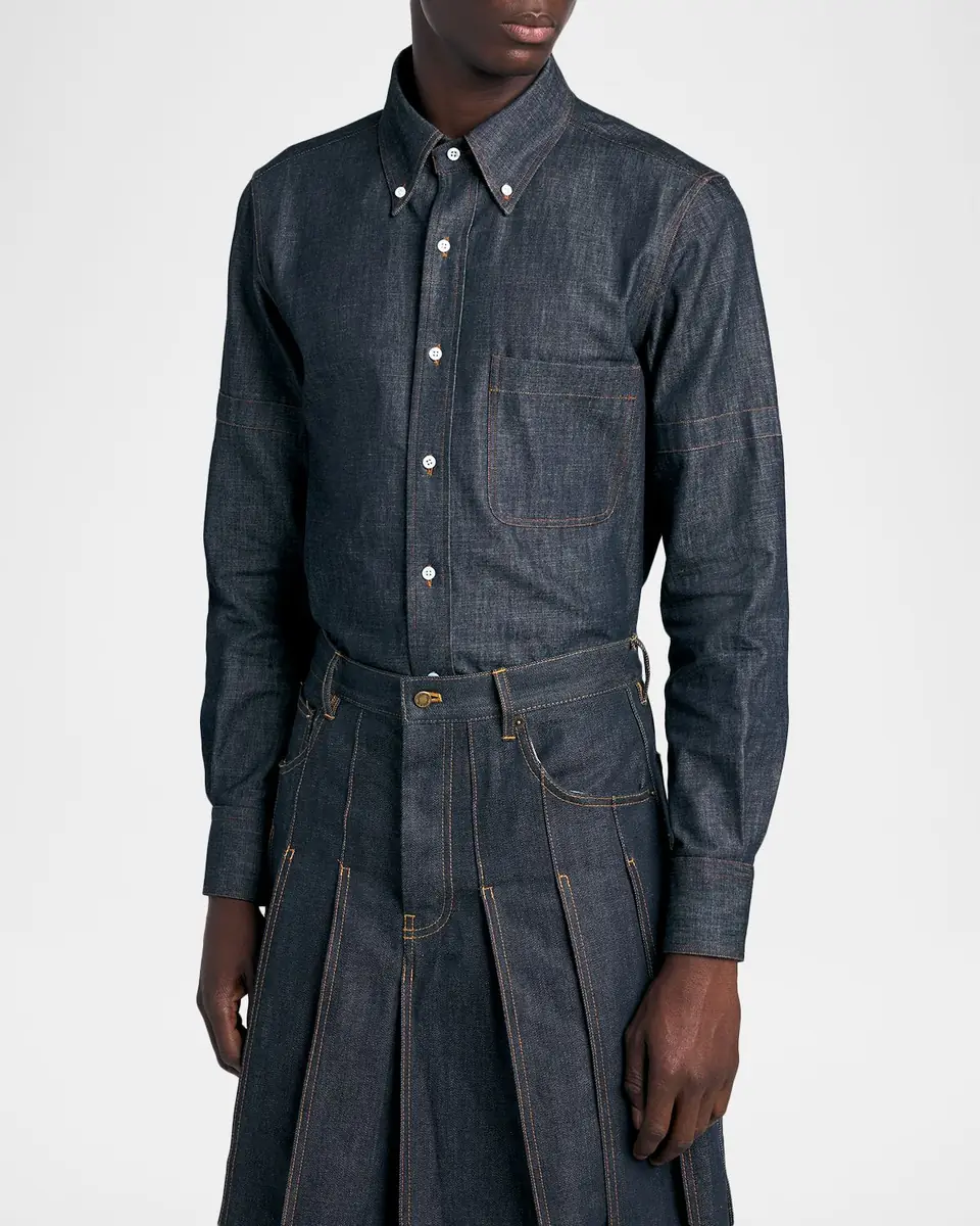 Thom Browne Men's Selvedge Denim Button-Down Shirt | Thumbnail 4