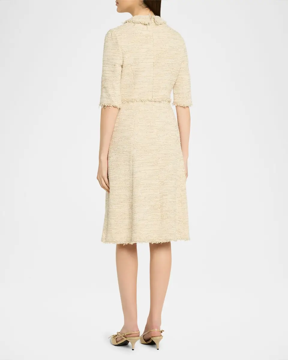 Rickie Freeman for Teri Jon Fringe-Trim Metallic Tweed Dress | Thumbnail 3