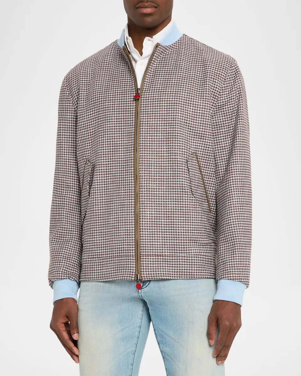 Kiton Men's Houndstooth Check Wool and Silk Blouson | Thumbnail 4 Kiton Men's Houndstooth Check Wool and Silk Blouson | Thumbnail 4