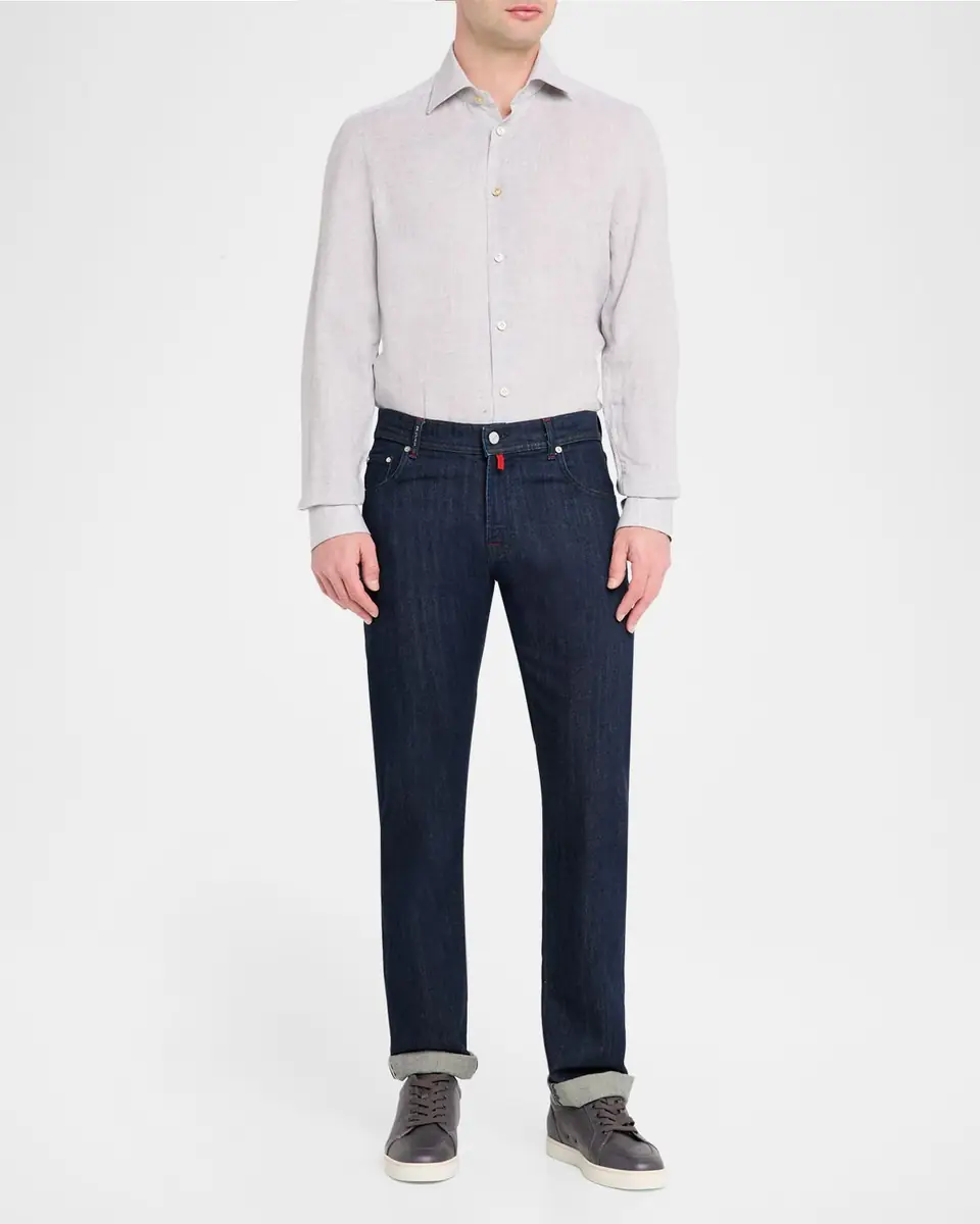 Kiton Men's Solid Linen Button-Down Shirt with Mother-Of-Pearl | Thumbnail 2 Kiton Men's Solid Linen Button-Down Shirt with Mother-Of-Pearl | Thumbnail 2