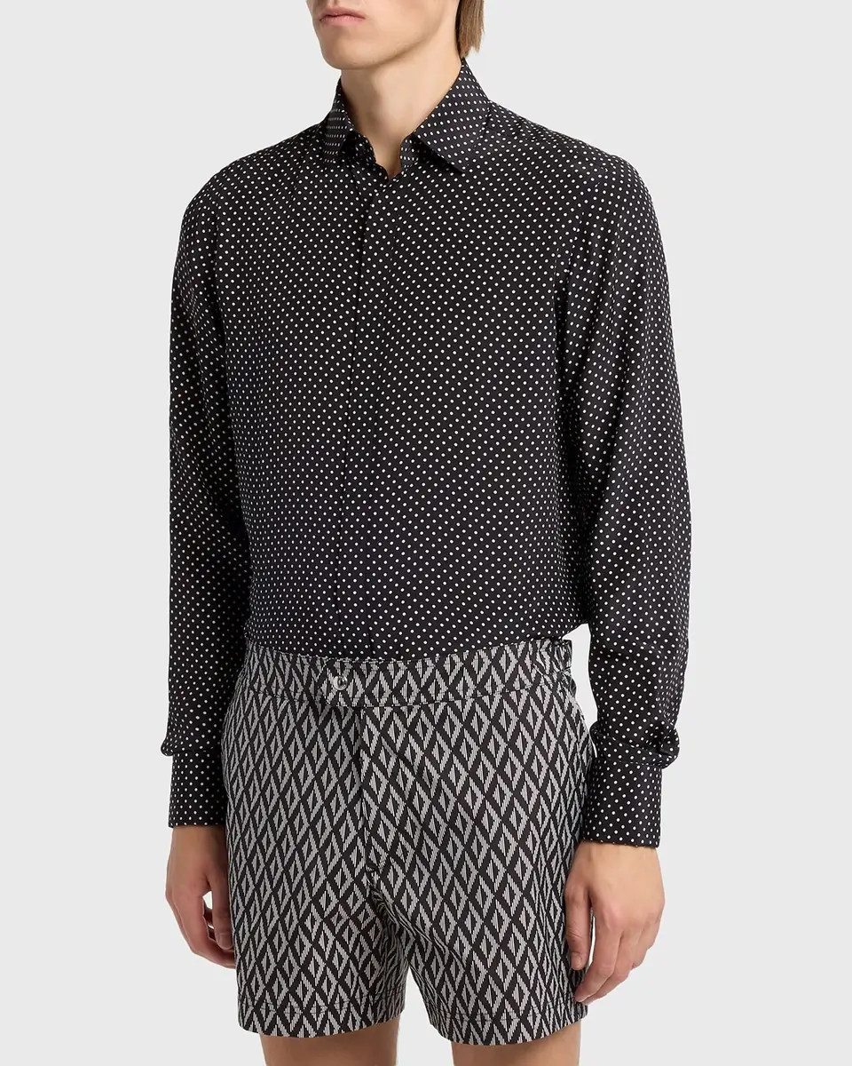 Tom Ford Men's Lyocell Polka Dot French Cuff Sport Shirt | Thumbnail 4