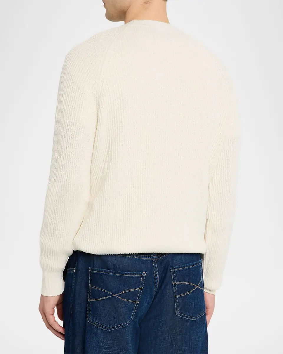 Brunello Cucinelli Men's Cotton Rib Crewneck Sweater | Thumbnail 3 Brunello Cucinelli Men's Cotton Rib Crewneck Sweater | Thumbnail 3
