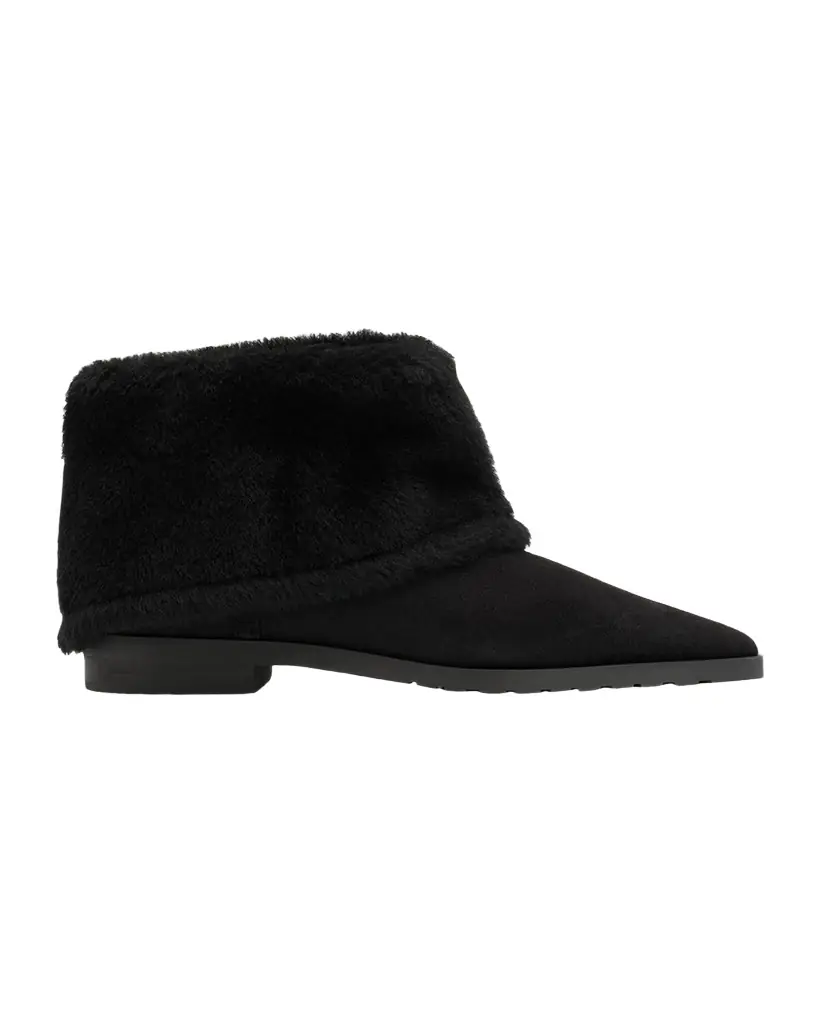 Fold Down Shearling Suede Ankle Boots