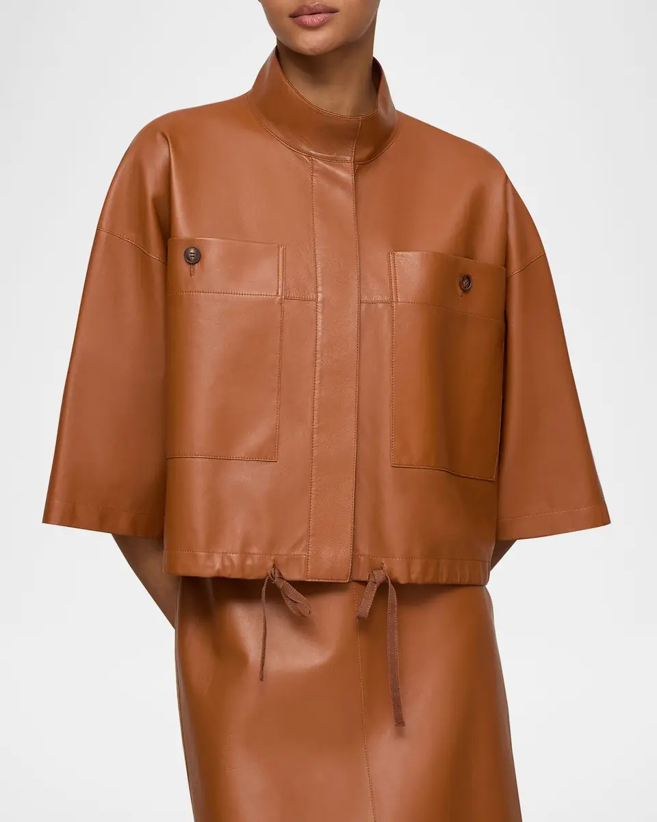 Lafayette 148 New York Oversized Cropped Leather Shirt Jacket | Thumbnail 3 Lafayette 148 New York Oversized Cropped Leather Shirt Jacket | Thumbnail 3
