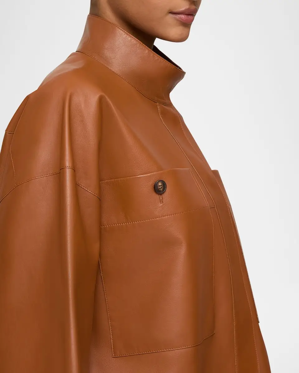 Lafayette 148 New York Oversized Cropped Leather Shirt Jacket | Thumbnail 4 Lafayette 148 New York Oversized Cropped Leather Shirt Jacket | Thumbnail 4