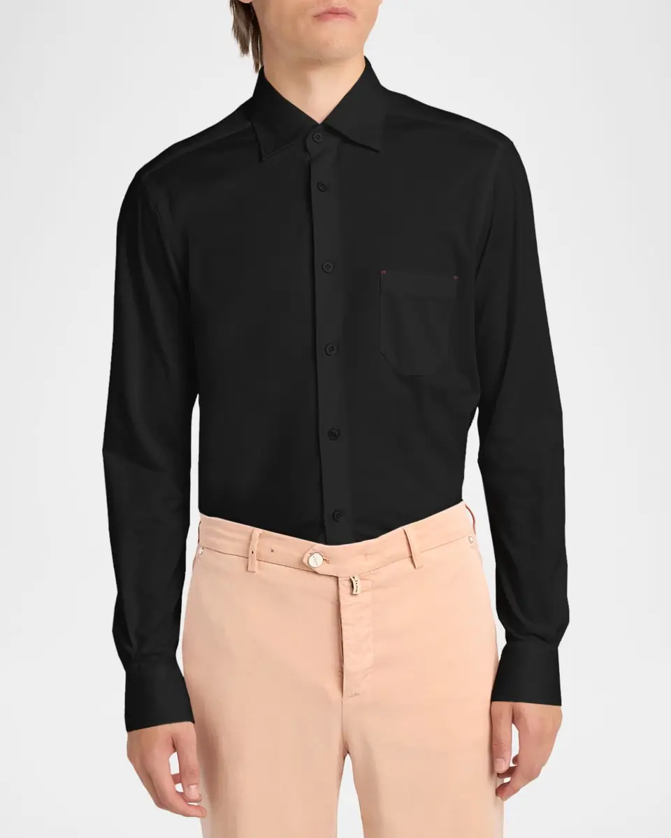 Kiton Men's Cotton Jersey Pocket Button-Down Shirt | Thumbnail 4 Kiton Men's Cotton Jersey Pocket Button-Down Shirt | Thumbnail 4