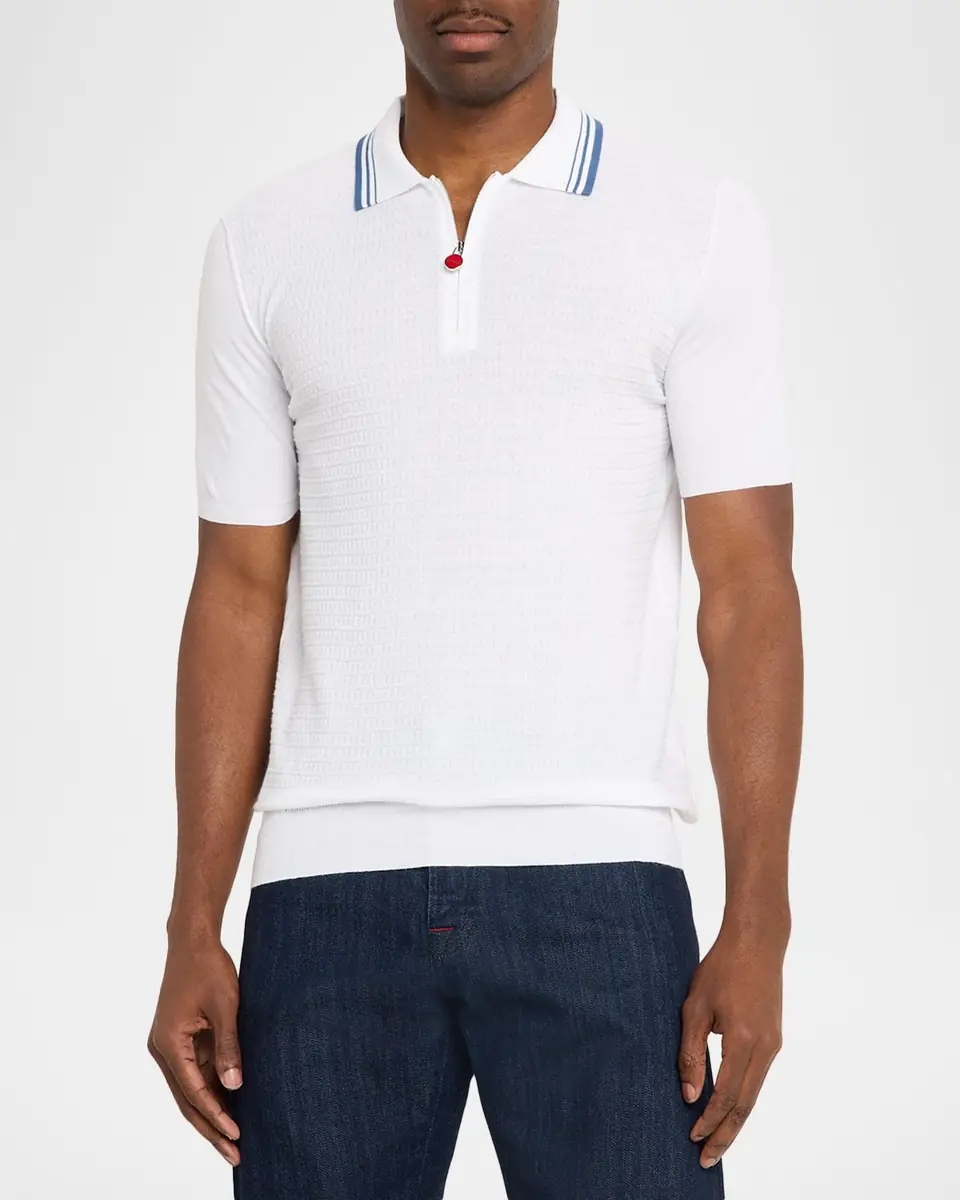 Kiton Men's Half-Zip Cotton Textured Polo Sweater | Thumbnail 4 Kiton Men's Half-Zip Cotton Textured Polo Sweater | Thumbnail 4
