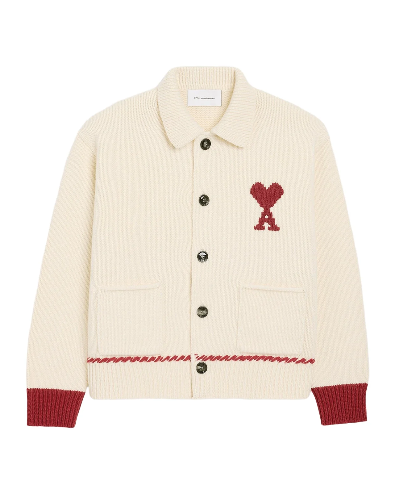 AMI PARIS Ami De Coeur Embroidered Collared Cardigan | Thumbnail 1 AMI PARIS Ami De Coeur Embroidered Collared Cardigan | Thumbnail 1