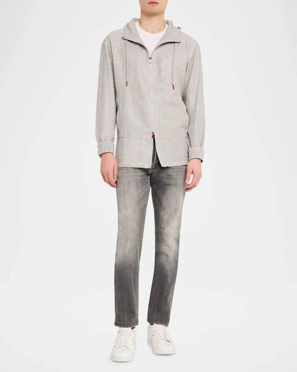 Kiton Men's Linen, Silk and Cotton Hooded Full-Zip Overshirt | Thumbnail 2